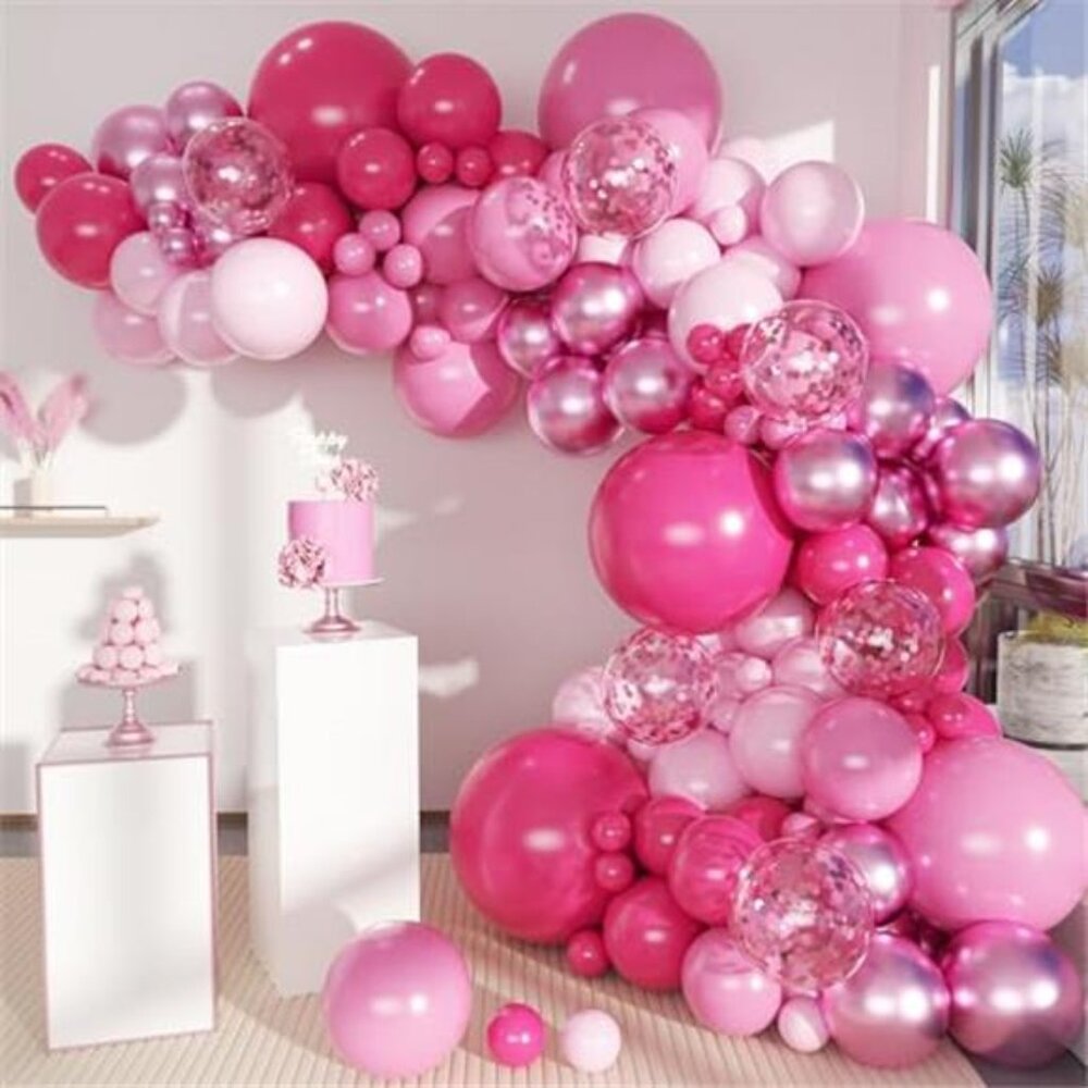 Pink Balloon Arch Kit 146 PCS Hot Pastel Metallic Confetti Garland Party Decor